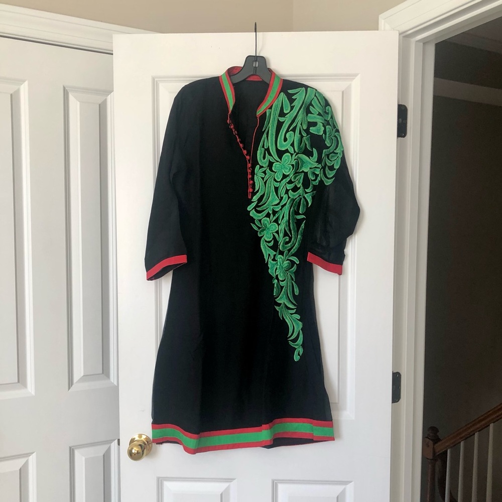 Black Indian Hand Embroidered Ladies Tunic